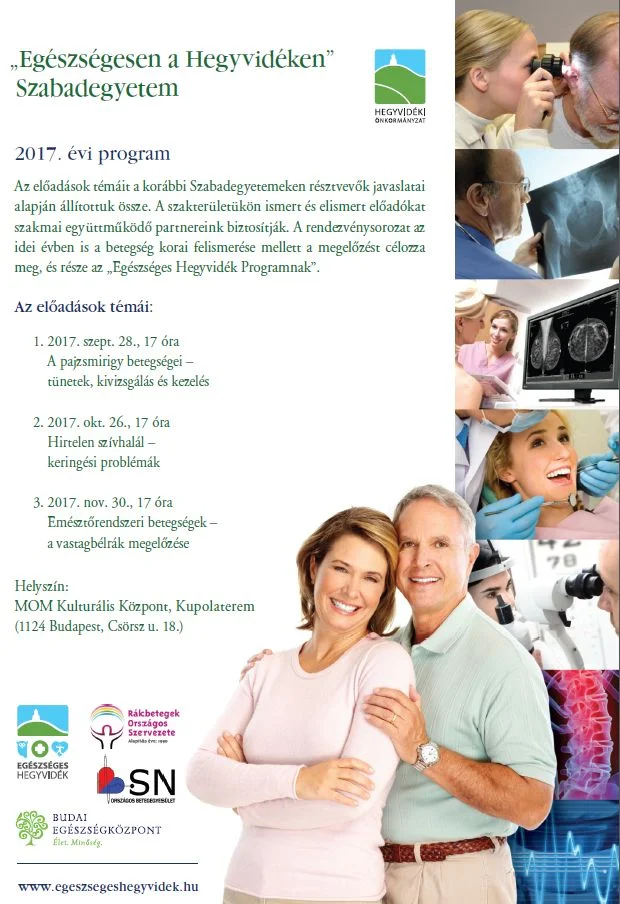 "Egészségesen a Hegyvidéken" Szabadegyetem plakátja.