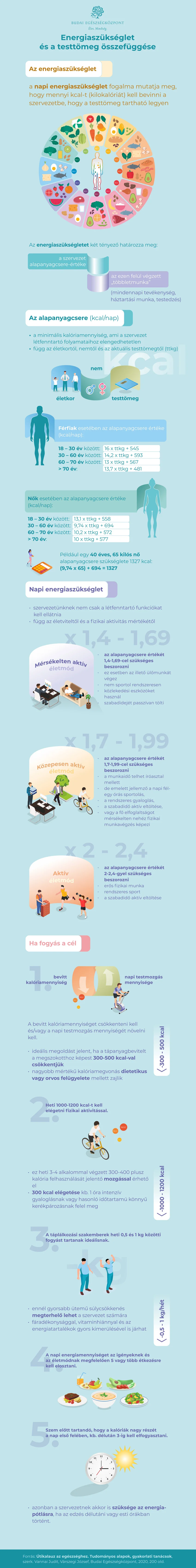 Energiaszükséglet és testtömeg infografika