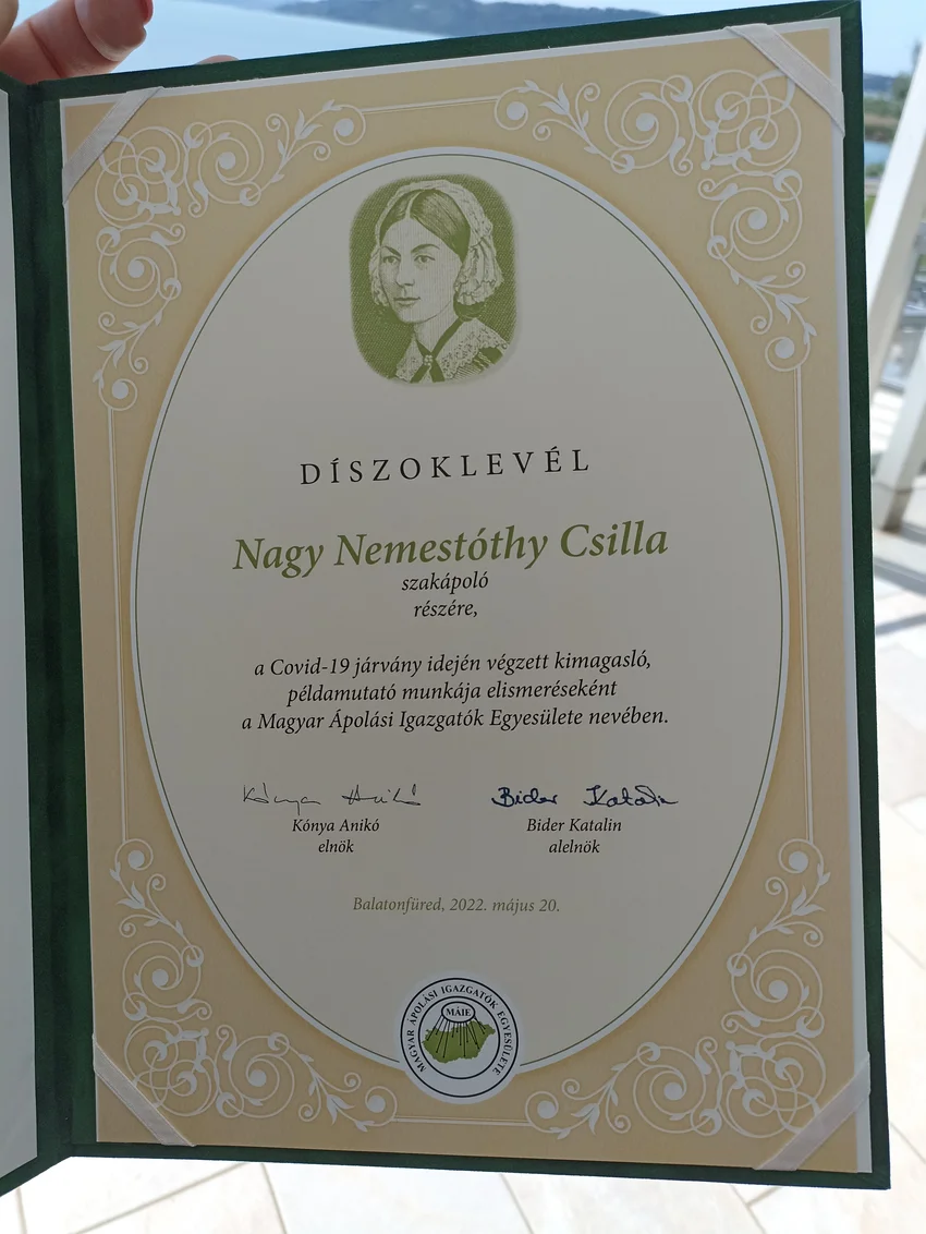 Díszoklevelet kapott Nagy Nemestóthy Csilla ápoló