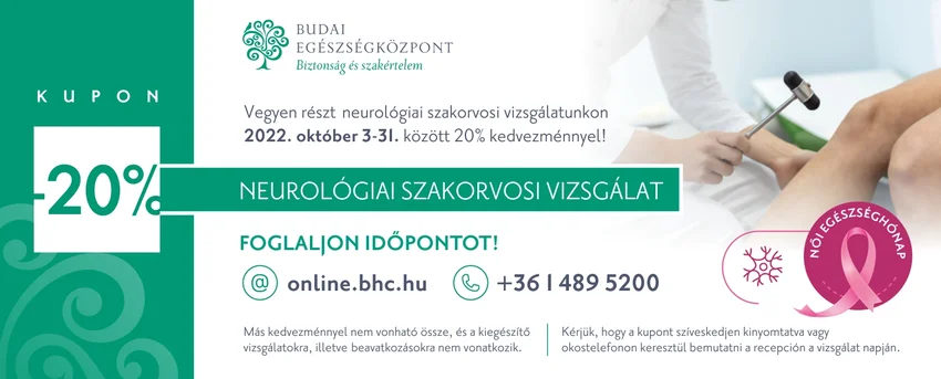 20% kedvezmény neurológiai szakorvosi vizsgálatra a Budai Egészségközpontban