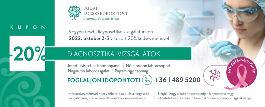 20% kedvezmény diagnosztikai vizsgálatokra a Budai Egészségközpontban