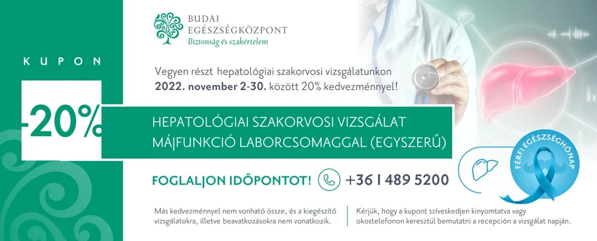 Hepatológiai szakorvosi vizsgálat kupon -20% kedvezmény