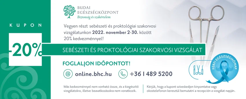 Sebészeti és proktológiai szakorvosi vizsgálat kupon -20% kedvezmény
