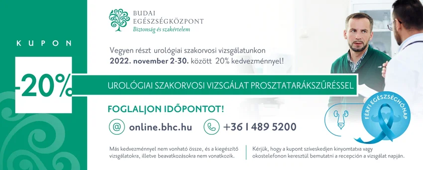 Urológiai szakorvosi vizsgálat kupon -20% kedvezmény