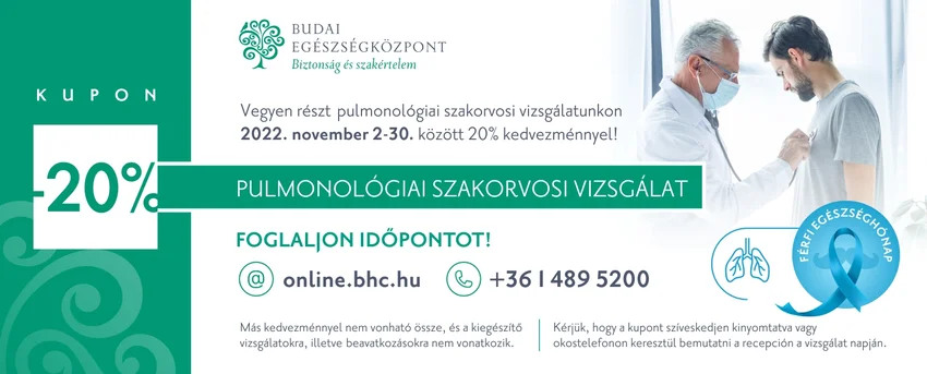 Pulmonológiai szakorvosi vizsgálat kupon -20% kedvezmény