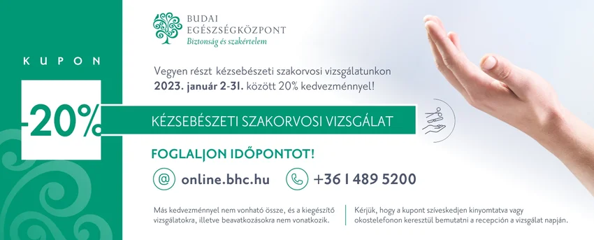 Kézsebészeti szakorvosi vizsgálat - 20% kedvezmény a Budai Egészségközpontban