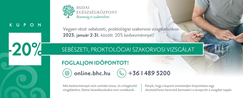 Sebészeti, proktológiai szakorvosi vizsgálat - 20% kedvezmény a Budai Egészségközpontban
