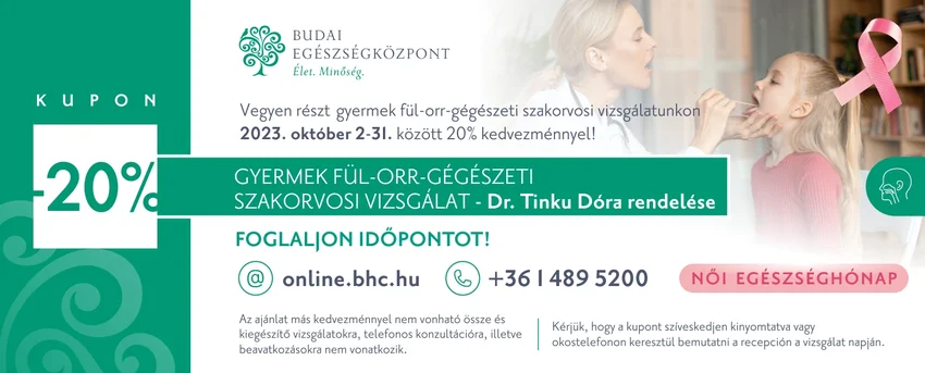 Gyermek fül-orr-gégészeti szakorvosi vizsgálat 20% kedvezménnyel - Budai Egészségközpont