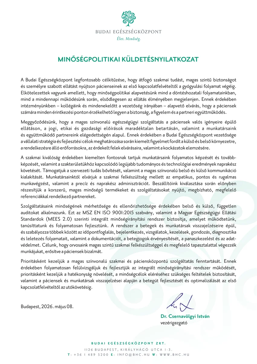 Minőségpolitikai küldetési nyilatkozat